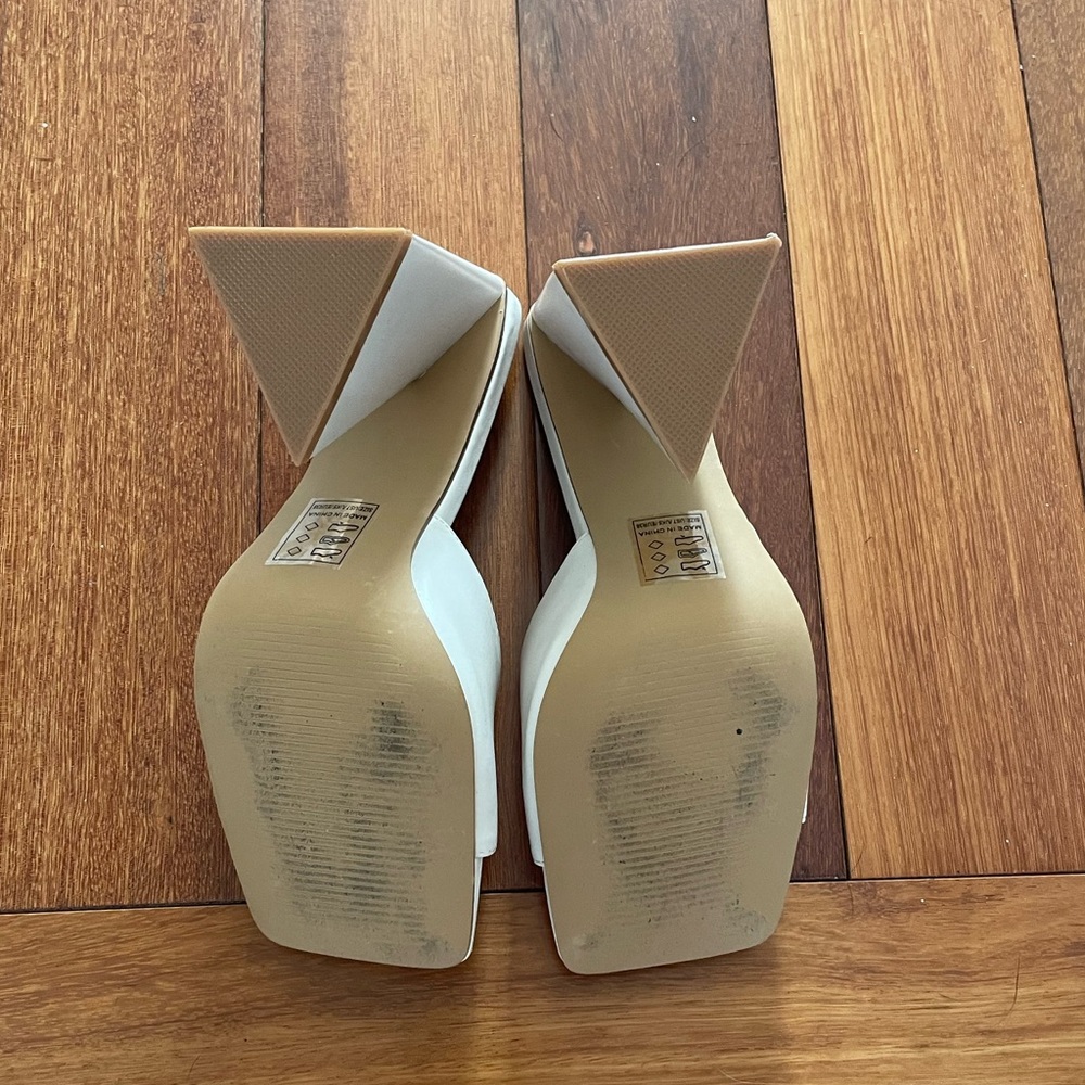 Niamh Off White Square Toe Triangular Block Heel … - image 5